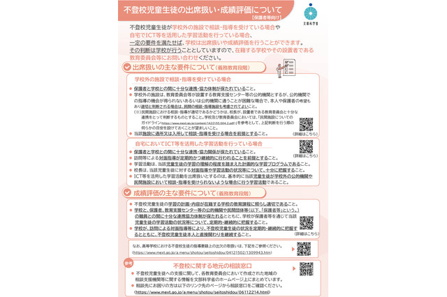 不登校の出席扱い・評価の条件を解説…文科省が保護者向けリーフレット公開 画像