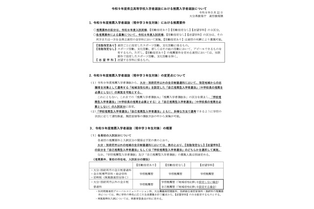 【高校受験2027】大分県立高入試、自己推薦型を導入 画像