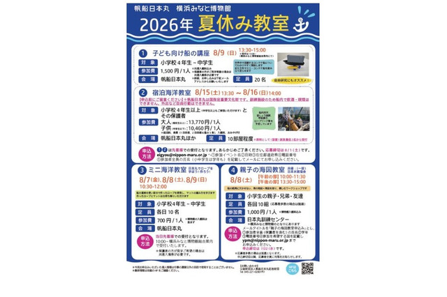 【夏休み2026】海図教室や船内宿泊体験も…帆船日本丸・横浜みなと博物館 画像