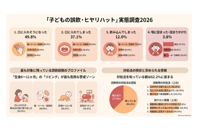 子供の誤飲、ヒヤリハット経験は約50％…最多は「紙・シール類」 画像