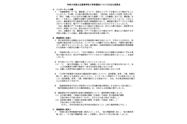 【高校受験2027】千葉県公立高校、出願や実施要項の変更点公表 画像