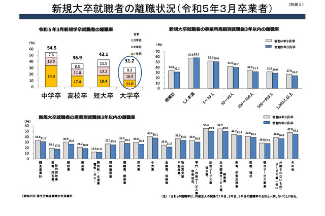 大卒の3年以内離職率31.2％、小規模事業所ほど高く…厚労省 画像