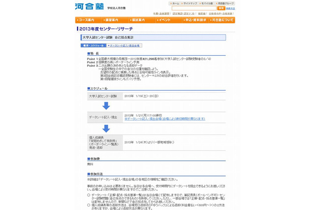 【センター試験2013】河合塾、センター試験判定サービス「センター・リサーチ」 画像