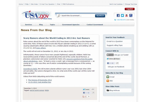 マヤ暦に関し、アメリカ政府が「12/21に人類は滅亡しない」と公式発表 画像