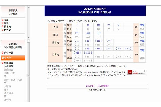 【大学受験2013】代ゼミ解答速報、早慶を追加 画像