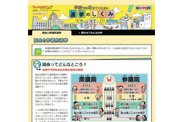 ヤフー、子ども向け参院選特集ページ開設 画像
