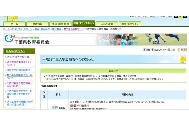 【高校受験2014】千葉県教委、県立高校の統合と再編について発表 画像