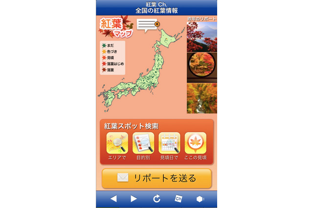 アプリで確認できる全国800ヵ所の紅葉情報、ウェザーニュースタッチ 画像