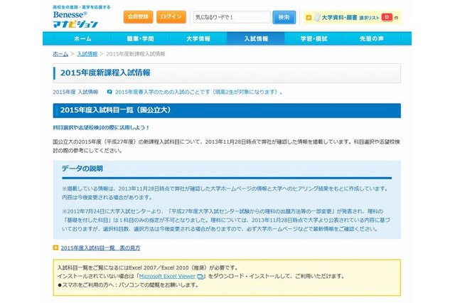 【大学受験】ベネッセ「2015年度新課程入試情報」公表 画像