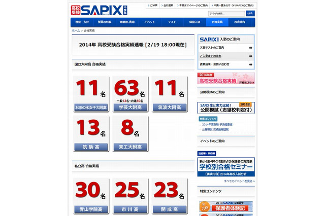 【高校受験2014】開成・筑駒・早慶の合格実績…SAPIX、早稲アカ 画像