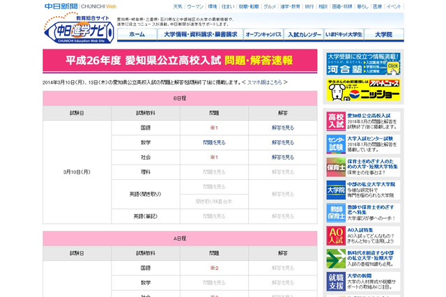 【高校受験2014】愛知県公立高校入試、解答速報…特設サイトとTV放送16時より 画像