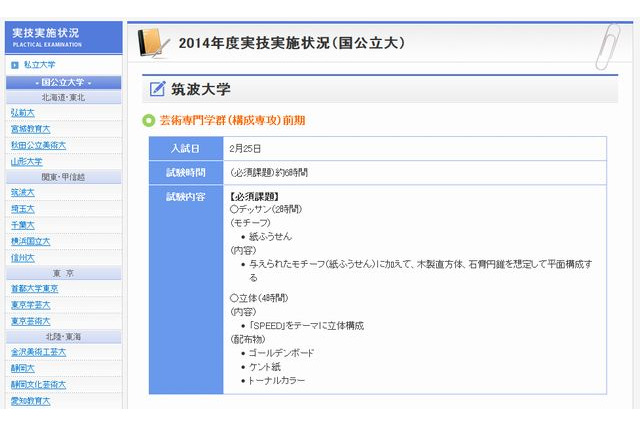 【大学受験】2014年度の実技試験実施状況、筑波大など38大学 画像