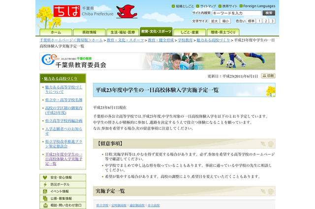 千葉県教委、中学生の一日高校体験入学実施予定を発表 画像