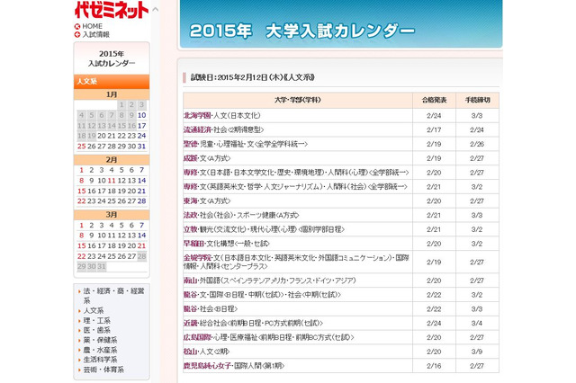 【大学受験2015】代ゼミ、入試カレンダーを公開 画像
