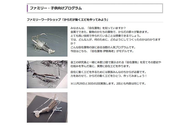 東京国立博物館「からだが動くエビを作ってみよう」11/29-30 画像