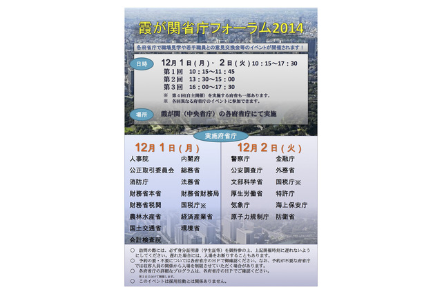 各府省庁で職場見学「霞が関省庁フォーラム2014」12/1-2 画像
