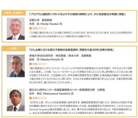 日本人研究者3人が受賞