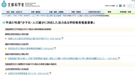 文部科学省：平成27年度「少子化・人口減少に対応した活力ある学校教育推進事業」