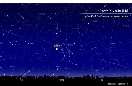 ペルセウス座流星群 2018年8月13日0時 東京の空　（c） 国立天文台天文情報センター