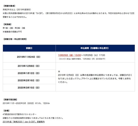 2019年度「英検2020 1 day S-CBT」　地方会場を中心に追加申込受付の案内