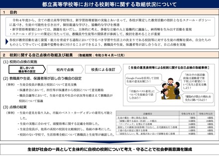 都立高等学校等における校則等に関する取組状況について