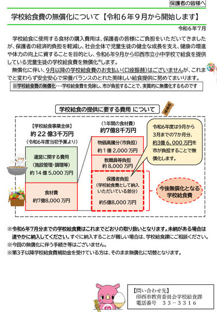 印西市「学校給食費の無償化について」