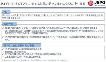 JSPOにおける子どもに対する性暴力防止に向けた対応方針　概要