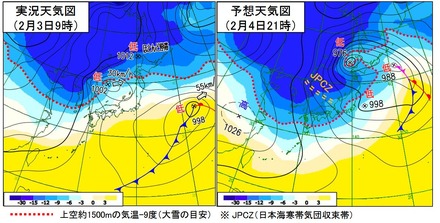 実況天気図と予想天気図