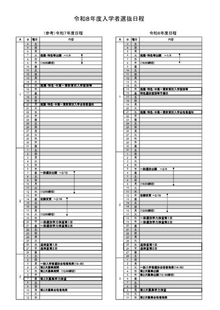 2026年度入学者選抜日程
