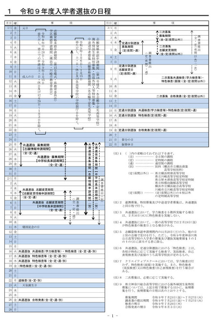 2027年度(令和9年度)神奈川県公立高校入学者選抜の日程