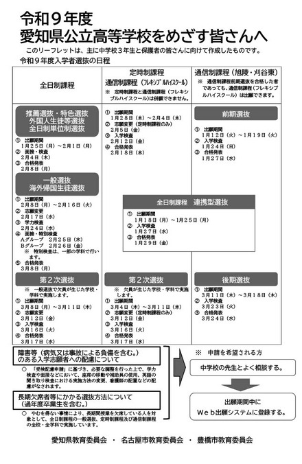 リーフレット「令和9年度愛知県公立高等学校をめざす皆さんへ」