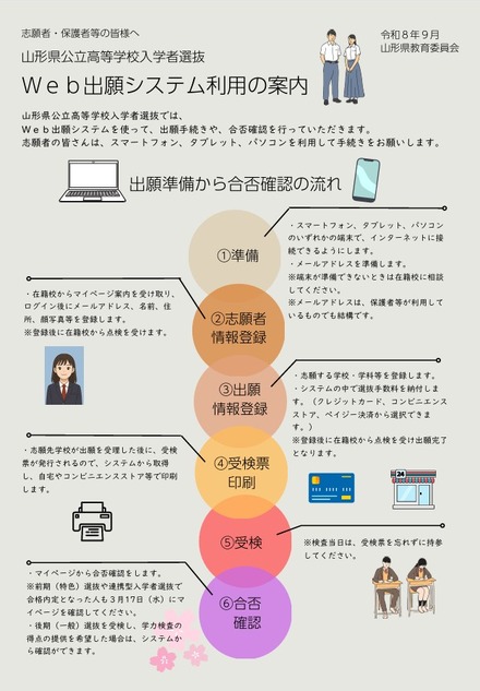 山形県公立高等学校入学者選抜Web出願システム利用の案内