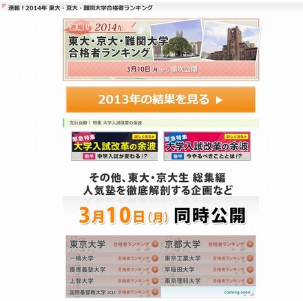 2014年 東大・京大・難関大学合格者ランキング