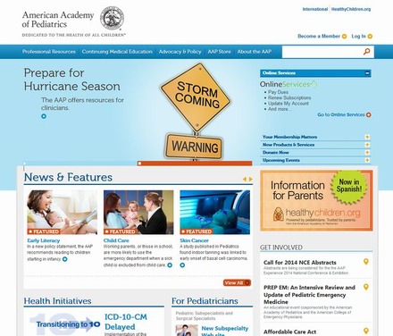 米国小児科学会（AAP）のホームページ