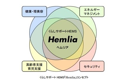 家庭内のエネルギー管理システムがHEMS。「Hemlia」はエネルギーマネジメントだけでなく高齢者支援やセキュリティにも関与するシステムとなる（画像は同社リリースより）。