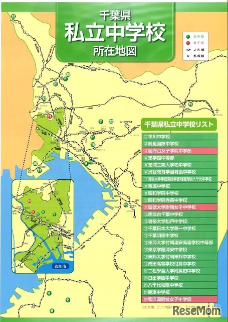 千葉県私立中学校所在地図