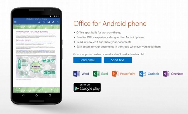「Office for Android Phone」サイト
