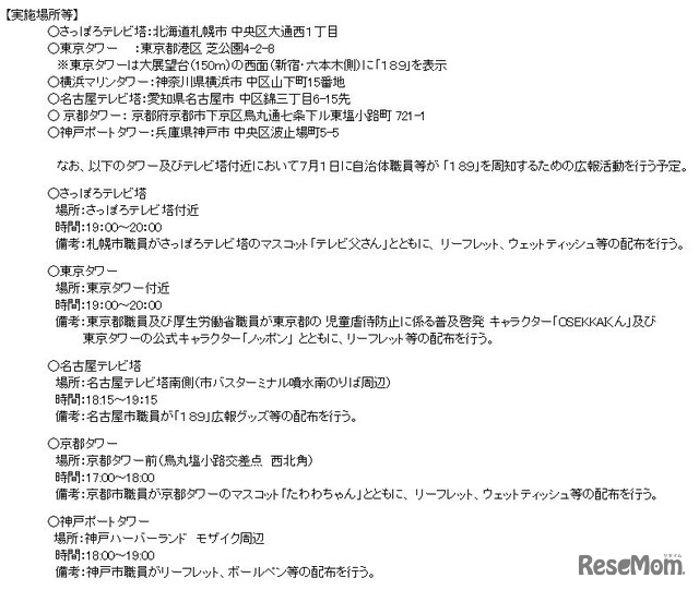 タワー・テレビ塔のライトアップなどの実施について