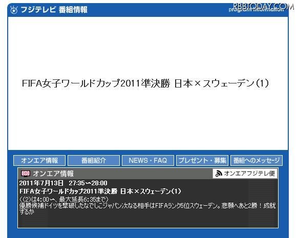 なでしこジャパン準決勝3時45分キックオフ フジテレビでも地上波で急遽生中継を行うことに