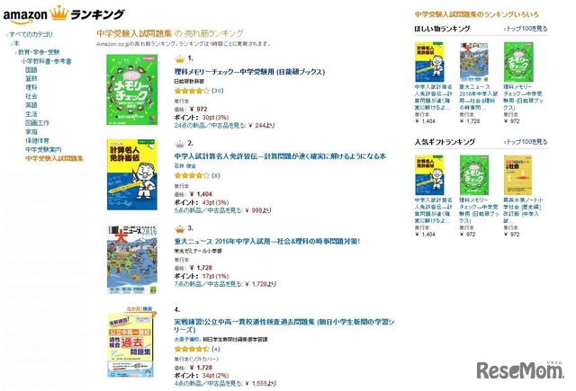 中学受験入試問題集の売れ筋ランキング（1位~4位）