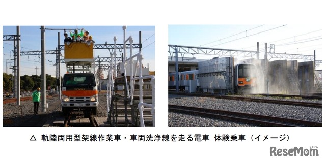 軌陸両用型架線作業車・車両洗浄線を走る電車 体験乗車（イメージ）