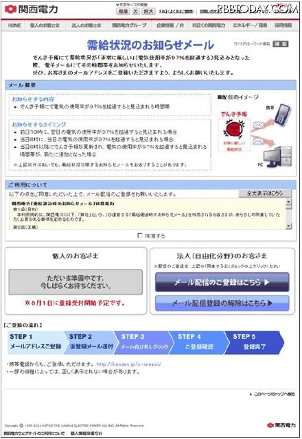 需給状況のお知らせメール（PCサイト）