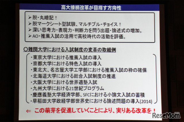 高大接続改革が目指す方向性（参考：2015年6月4日　NEE2015資料）