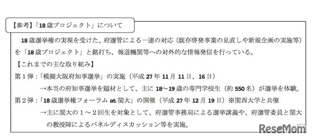 「18歳プロジェクト」のこれまでの取組み