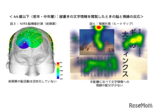 若年・中年層：縦書きの文字情報を閲覧した時の脳と視線の反応