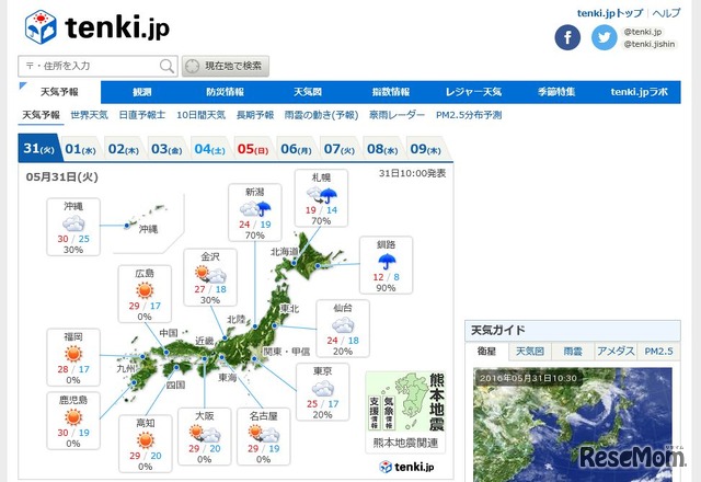 日本気象協会：天気予報専門サイト「tenki.jp」