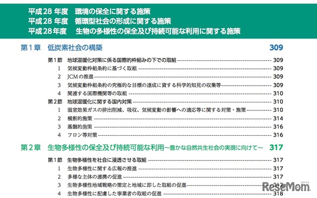 平成28年版環境白書・循環型社会白書・生物多様性白書　目次（一部）