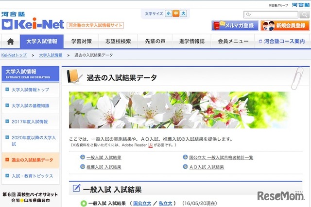 Kei-Net「過去の入試結果データ」