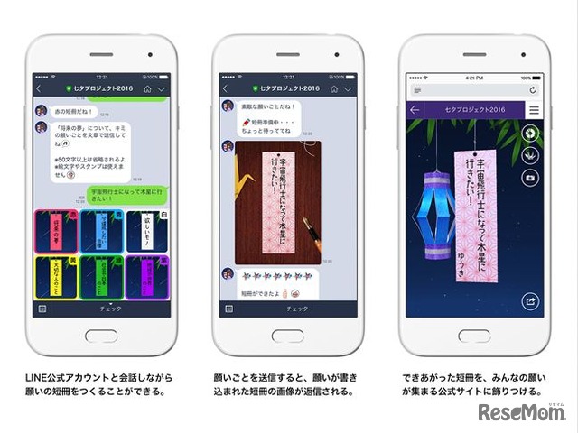 LINE公式アカウント「七夕プロジェクト2016」の画面例