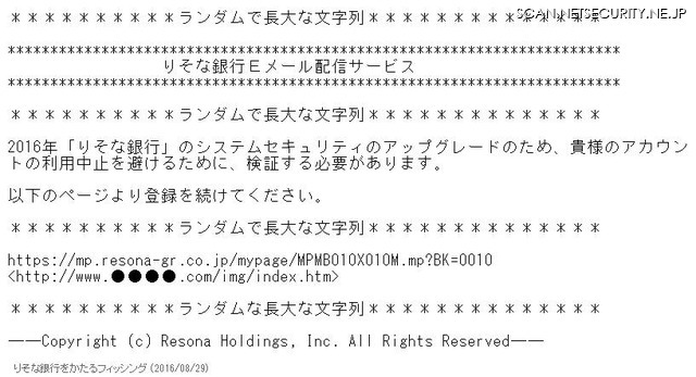 確認されたりそな銀行のフィッシングメール